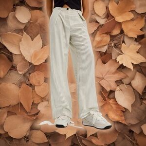 NWOT Free People ‘Tyler Menswear Trousers’ in “Ivory / Gray Combo Pinstripe” L